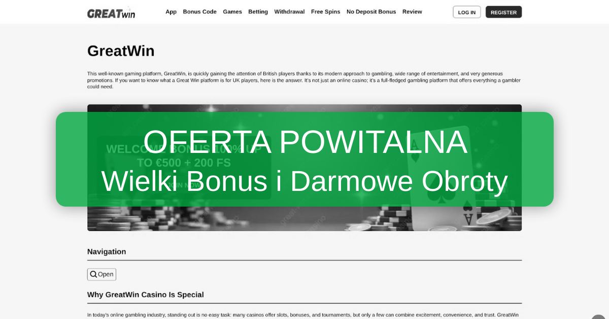 GreatWin Casino: bonus powitalny i warunki oferty